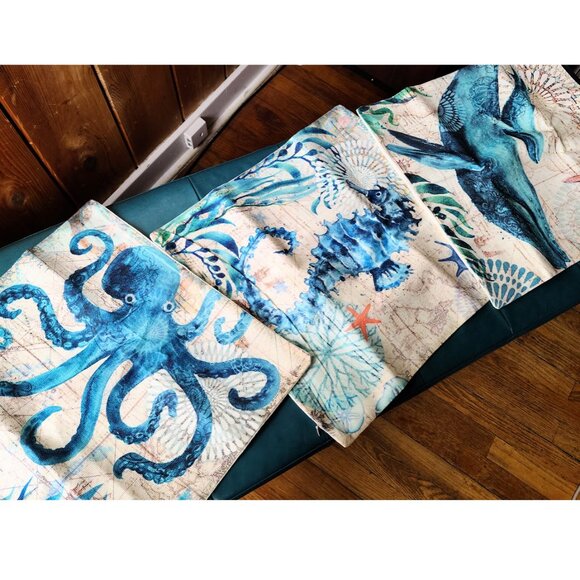 Decorative Throw Pillow Covers Cases Set Beach Decor Nautical Coastal Cottage - Picture 5 of 16